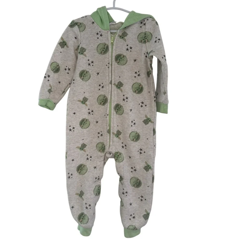Star Wars Grogu Baby Yoda Toddler One Piece Hooded‎ Pajama Size 24M